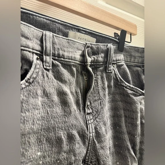 PacSun Distressed Black Slim Boot Jeans Size 29 High Rise Raw Hem - Picture 5 of 9